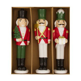 Dijk Natural Collections - Figurine nutrcracker wood 18.5x5x22cm 3pc in box - Rood