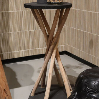 DKNC - Bijzettafel erosie hout - 27x27x58cm - Natuurlijk