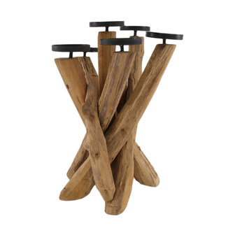 Stronk met kaarsenhouders - Teak hout - Ø30x40cm