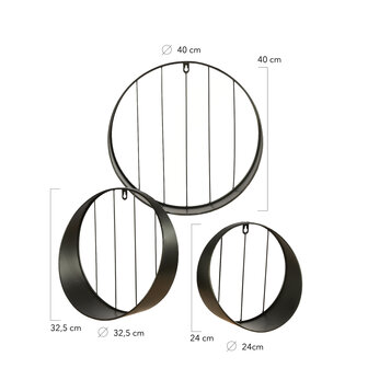 DKNC - Wandrek - Metaal - Set van 3 - 40x11cm - Zwart