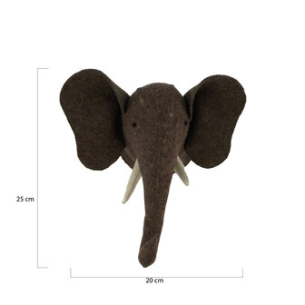 DKNC  - Wandbord - Dierenhoofd olifant - 20x20x25cm - Grijs