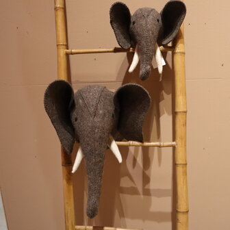 DKNC  - Wandbord - Dierenhoofd olifant - 20x20x25cm - Grijs