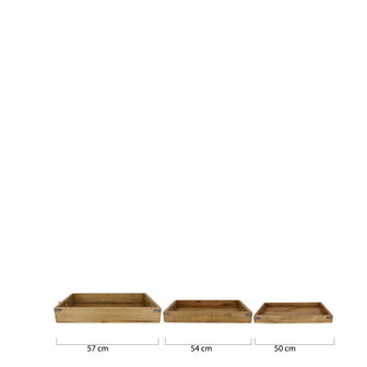 DKNC - Dienblad mahonie hout - 57x37x9cm - Set van 3 - Natuurlijk