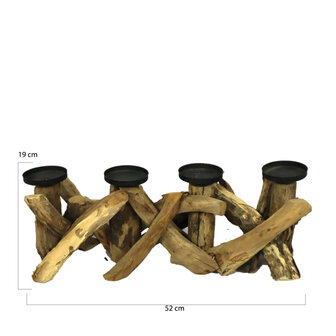 DKNC - Kandelaar - Teak hout - 52x19x19cm - Bruin