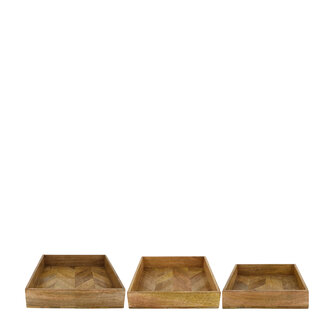 DKNC - Dienblad Dennis - Mango hout - 37x37x8 cm - Set van 3 - Natuurlijk