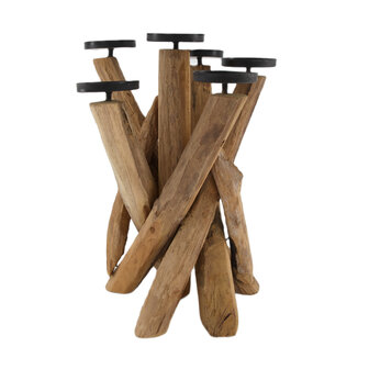 Stronk met kaarsenhouders - Teak hout - &Oslash;30x40cm