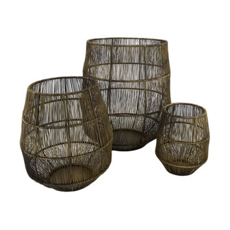 DKNC - Lantaarn rond Spencer - metaal - 27x27x31 cm - Set van 3 - Brons