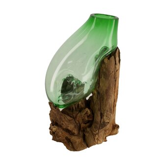DKNC - Decoratief beeld - Hout met glas - Napels - 25x25x40cm - Groen