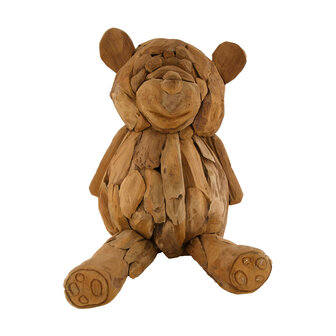 DKNC - Decoratief beeld Teddy - Teak hout - 41x37x45cm - Bruin