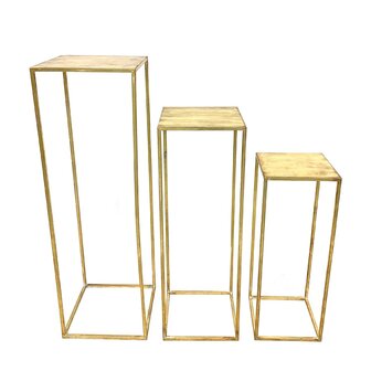 DKNC - Bijzettafel Bruges - Metaal - 37x37x117cm - Set van 3 - Goud