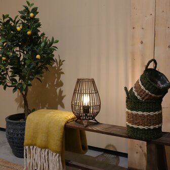 DKNC Tafellamp Lena - Staande Lamp Bamboe - 22x22x35cm - Bruin - Uniek Bamboe materiaal - Tafellamp Slaapkamer - Staande lamp Woonkamer