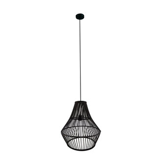 DKNC Hanglamp Buffalo - Hang Lamp Bamboe - Botanisch - 46x46x50cm - Zwart - Uniek Bamboe materiaal - Hanglamp Slaapkamer - Hang lamp Woonkamer