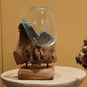 DKNC - Decoratief beeld Mallawi - Glas met hout - 65x30x23cm - Bruin