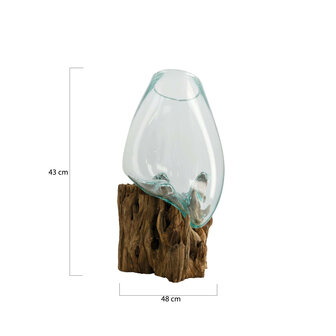 DKNC - Decoratief beeld Aiden - Glas met hout - 48x48x43cm - Bruin