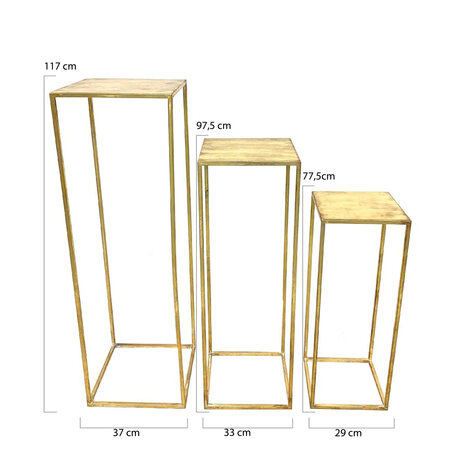 DKNC - Bijzettafel - Metaal - 37x37x117cm - Set van 3 - Goud