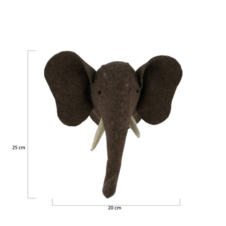 DKNC  - Wandbord - Dierenhoofd olifant - 20x20x25cm - Grijs