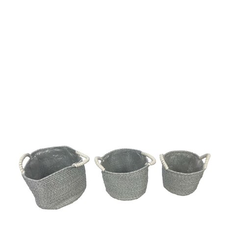 DKNC - Mand stof met plastic - 35x25cm - Set van 3 - Grijs