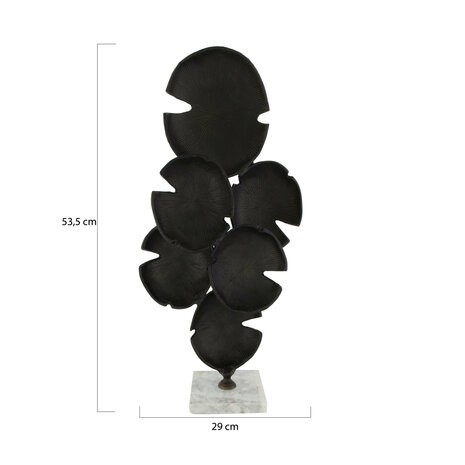 DKNC - Beeld lelieblad aluminium op standaard - 29x13x53.5 cm - Zwart