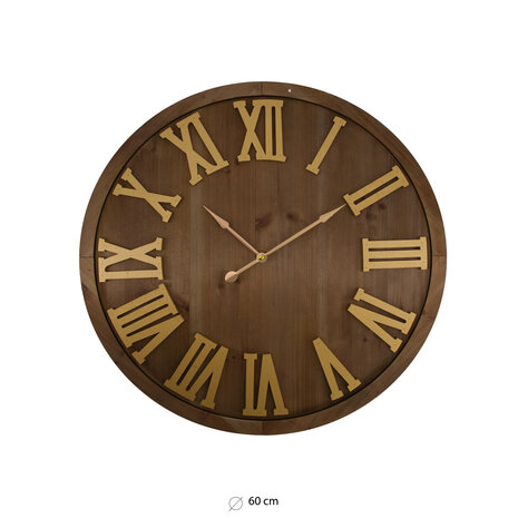 DKNC - Klok - Hout - 60x4.3 cm - Bruin