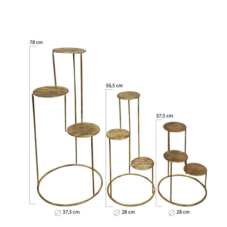 DKNC - Bijzettafel Durango - Metaal - 37.5x37.5x78cm - Set van 3 - Goud