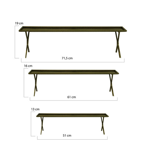 DKNC - Dienblad metaal op voet Bradford - 71.5x18x19cm - Set van 3 - Goud
