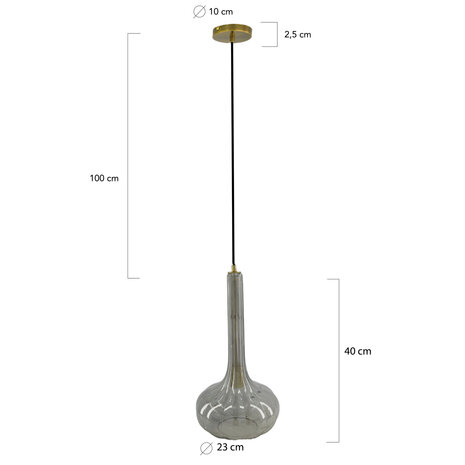 DKNC - Hanglamp Bodrum - Glas - 23x23x40cm - Grijs