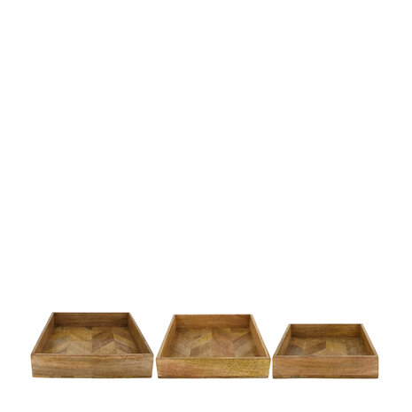 DKNC - Dienblad mango hout - 37x37x8 cm - Set van 3 - Natuurlijk
