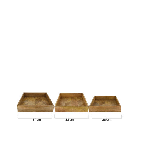 DKNC - Dienblad Dennis - Mango hout - 37x37x8 cm - Set van 3 - Natuurlijk
