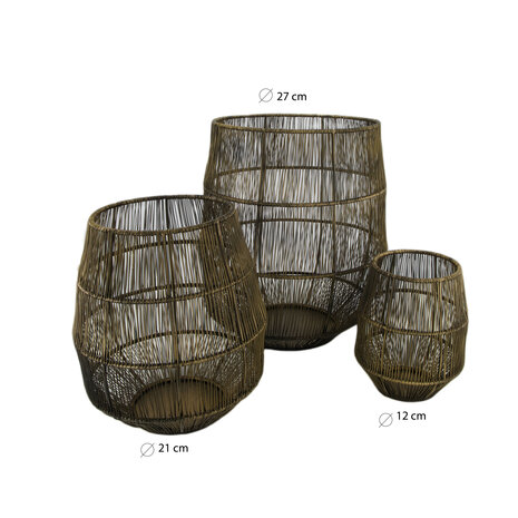 DKNC - Lantaarn rond Spencer - metaal - 27x27x31 cm - Set van 3 - Brons