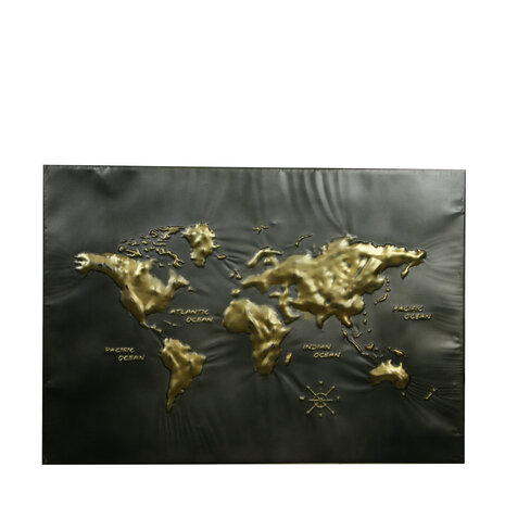 DKNC - Wereldkaart Asheville - Metaal - 85x60x2cm - Zwart