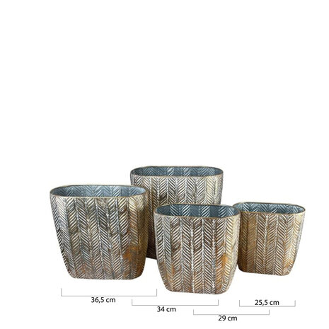 DKNC - Plantenbakken ovaal Buerat - Metaal met plastic - 36.5x19x36cm - Set van 4 - Wit