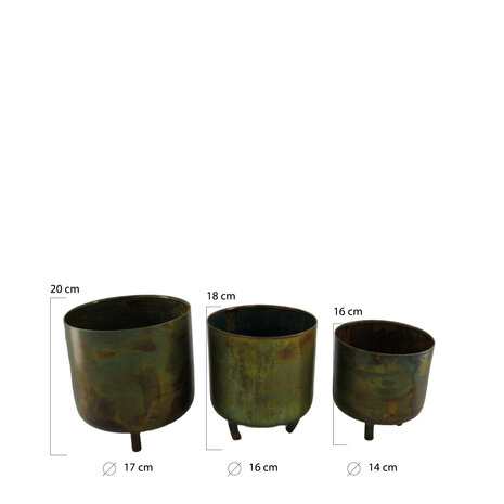 DKNC - Plantenbakken Patras - Metaal - 17x17x20 cm - Set van 3 - Groen