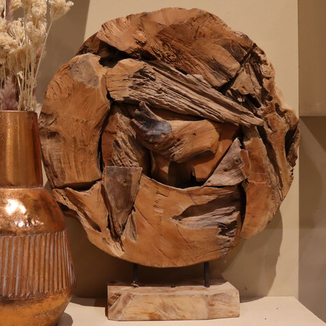 DKNC - Erosiehout rond op standaard Lauren - 50x23x59cm - Bruin