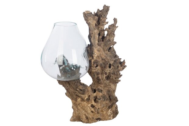 DKNC - Decoratief beeld Mallawi - Glas met hout - 60x45x92cm - Bruin