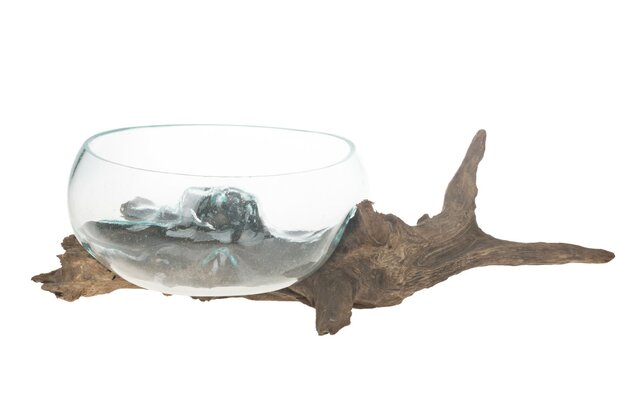 DKNC - Decoratief beeld Mallawi - Glas met hout - 65x30x23cm - Bruin
