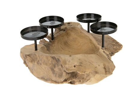 Dijk Natural Collections - Bowl with candle holders teak 30x15cm - Natuurlijk Dijk Natural Collections - Bowl with candle holders teak 30x15cm - Natuurlijk