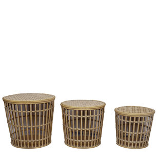 DKNC - Bijzettafel hout - 38x34cm - Set van 3 - Natuurlijk DKNC - Bijzettafel hout - 38x34cm - Set van 3 - Natuurlijk