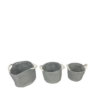 DKNC - Mand stof met plastic - 35x25cm - Set van 3 - Grijs DKNC - Mand stof met plastic - 35x25cm - Set van 3 - Grijs