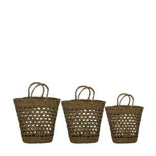 DKNC - Tas Dublin - Zeegras - 38x24x40cm - Set van 3 - Bruin DKNC - Tas Dublin - Zeegras - 38x24x40cm - Set van 3 - Bruin