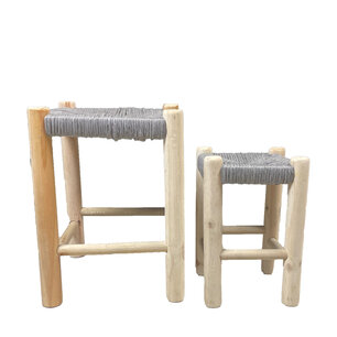 DKNC - Kruk - Paulownia hout - 28x28x38cm - Set van 2 - Grijs DKNC - Kruk - Paulownia hout - 28x28x38cm - Set van 2 - Grijs