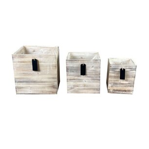 DKNC - Plantenbakken drijfhout met plastic - 28x28x28cm - Set van 3 - Wit DKNC - Plantenbakken drijfhout met plastic - 28x28x28cm - Set van 3 - Wit