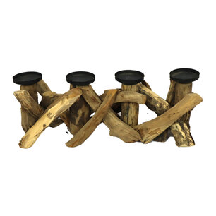 DKNC - Kandelaar - Teak hout - 52x19x19cm - Bruin DKNC - Kandelaar - Teak hout - 52x19x19cm - Bruin