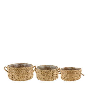 DKNC - Mand waterhyacinth met plastic Dundee - 38x38x17 cm - Set van 3 - Natuurlijk DKNC - Mand waterhyacinth met plastic Dundee - 38x38x17 cm - Set van 3 - Natuurlijk