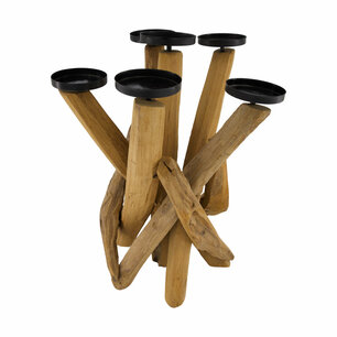 DKNC - Kandelaar Jinny - Teak hout - 30x40cm - Bruin DKNC - Kandelaar Jinny - Teak hout - 30x40cm - Bruin