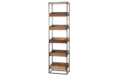 DKNC - Vintage rek Cameron - Ijzer met houten bakjes - 48x27x177cm - Bruin DKNC - Vintage rek Cameron - Ijzer met houten bakjes - 48x27x177cm - Bruin